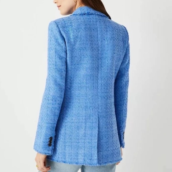 New ANN TAYLOR Lapis Bluebird Fringe Tweed Blazer Size 6 - Picture 9 of 9